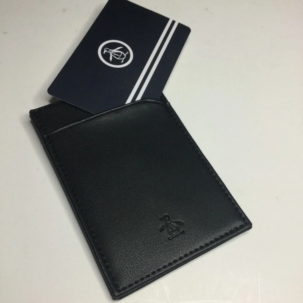 ORIGINAL PENGUIN BLACK LEATHER CARD CASE 4” x 2.75” NEW